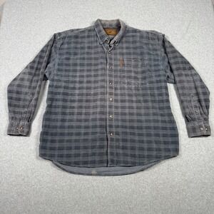 North River Mens Large Grey Plaid Corduroy Button Down Shirt Long Sleeve Cotton
